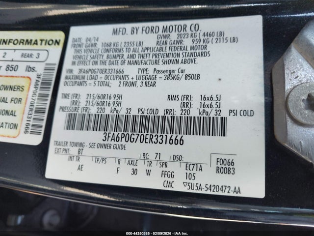 Ford FUSION S 2014 3FA6P0G70ER331666 Image 9