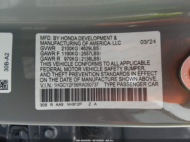 1HGCY2F56RA050737 Honda Accord Hybrid Sport