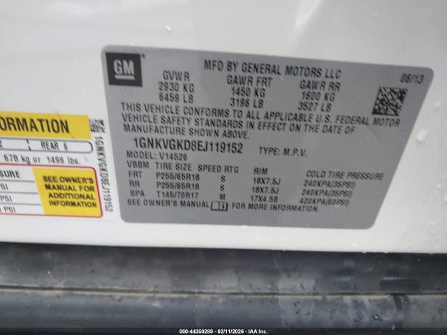 1GNKVGKD8EJ119152 Chevrolet Traverse 1lt