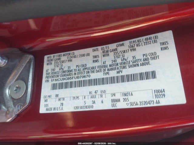 1FMCU9G95FUB70670 Ford ESCAPE SE