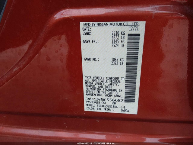 1N4BZ1DV4NC556687 Nissan Leaf Sl Plus 62 Kwh