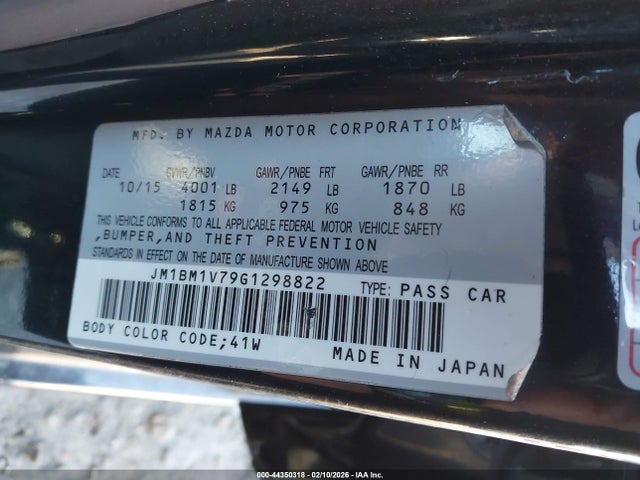 JM1BM1V79G1298822 Mazda Mazda3 I Touring