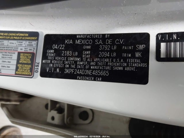 3KPF24AD3NE485665 KIA Forte Lxs