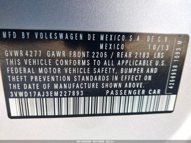 Продаж на аукціоні авто 2014 Volkswagen Jetta 1.8t Se, vin: 3VWD17AJ3EM227893, номер лоту: 44350364