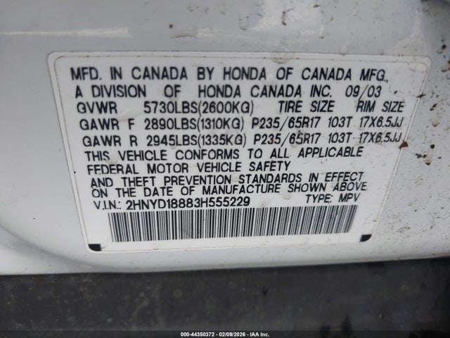 Aukcja sprzedaży 2003 Acura Mdx, vin: 2HNYD18883H555229, numer aukcji: 44350372