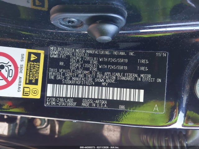 5TDDKRFH0FS110274 Toyota Highlander Limited Platinum V6
