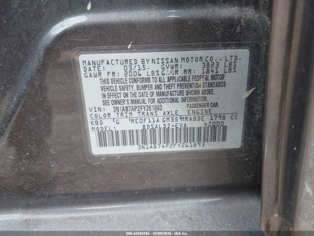 3N1AB7AP2FY261893 Nissan SENTRA SV