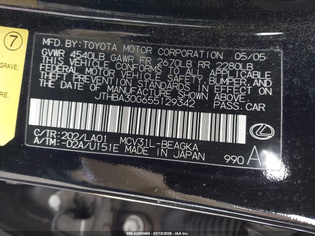 Продаж на аукціоні авто 2005 Lexus Es 330, vin: JTHBA30G655129342, номер лоту: 44350460
