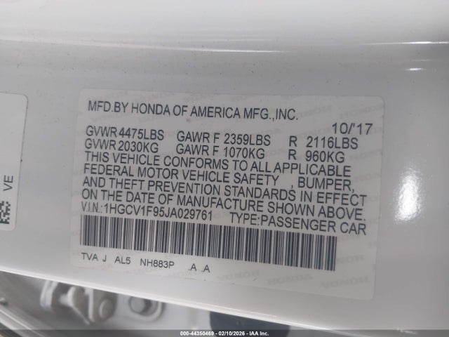 1HGCV1F95JA029761 Honda Accord Touring