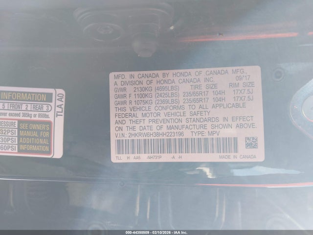 2HKRW6H38HH223196 Honda CR-V LX