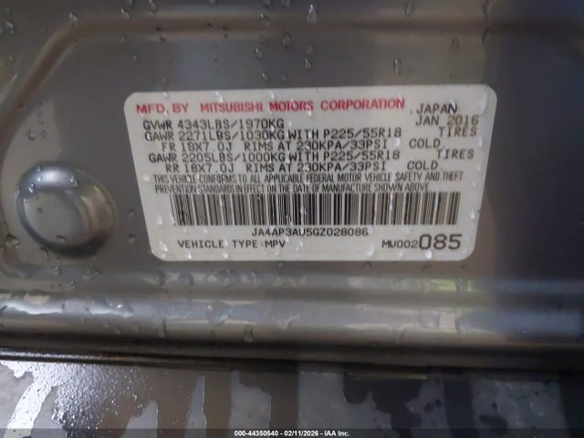 JA4AP3AU5GZ028086 Mitsubishi Outlander Sport 2.0 Es