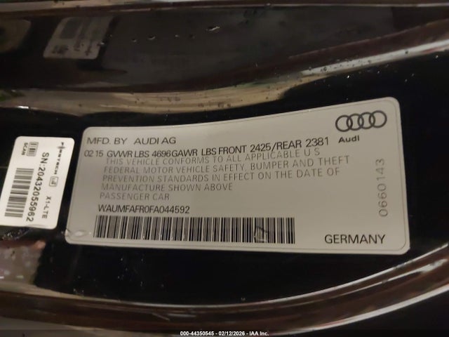 44350545 :رقم المزاد ، WAUMFAFR0FA044592 vin ، 2015 Audi A5 2.0t Premium مزاد بيع