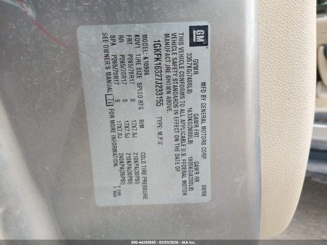Aukcja sprzedaży 2007 Gmc Yukon Xl 1500 Slt, vin: 1GKFK16327J233155, numer aukcji: 44350550