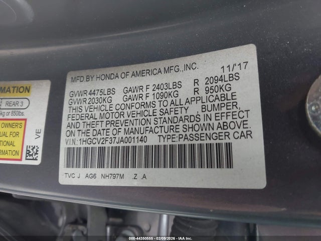 Продаж на аукціоні авто 2018 Honda Accord Sport 2.0t, vin: 1HGCV2F37JA001140, номер лоту: 44350555