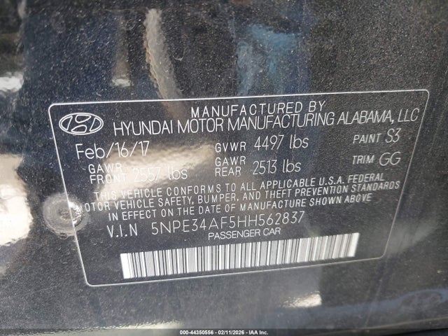 5NPE34AF5HH562837 Hyundai Sonata Limited