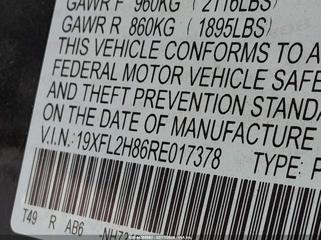 19XFL2H86RE017378 Honda Civic Sport