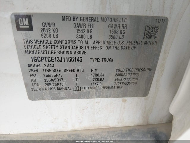 1GCPTCE13J1166145 Chevrolet Colorado Lt
