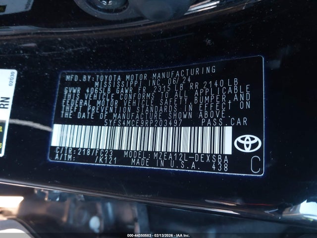 44350583 :رقم المزاد ، 5YFS4MCE9RP203497 vin ، 2024 Toyota Corolla Se مزاد بيع