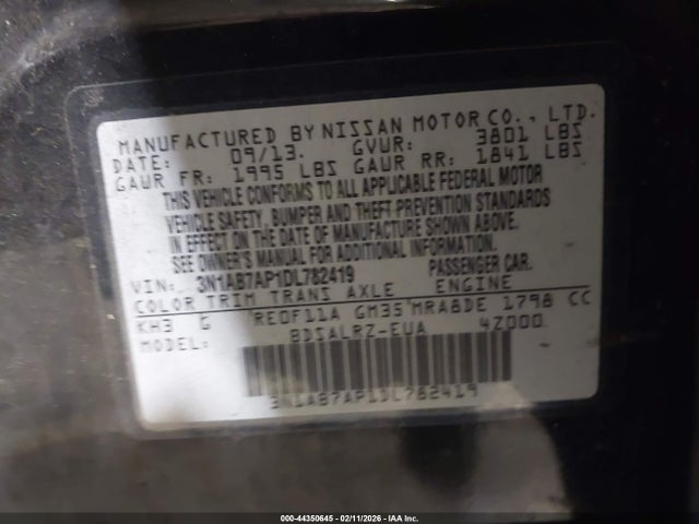 44350645 :رقم المزاد ، 3N1AB7AP1DL782419 vin ، 2013 Nissan Sentra Sr مزاد بيع