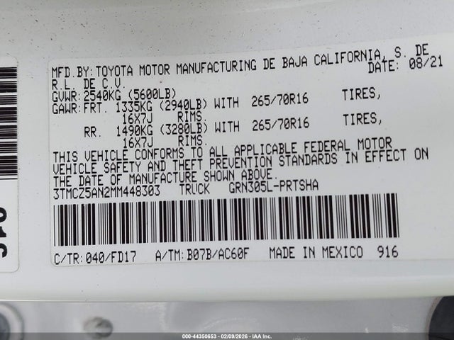 3TMCZ5AN2MM448303 Toyota Tacoma Trd Off-road