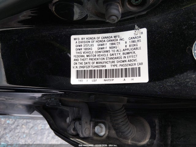 Honda CIVIC EX 2018 2HGFC2F75JH607849 Image 9
