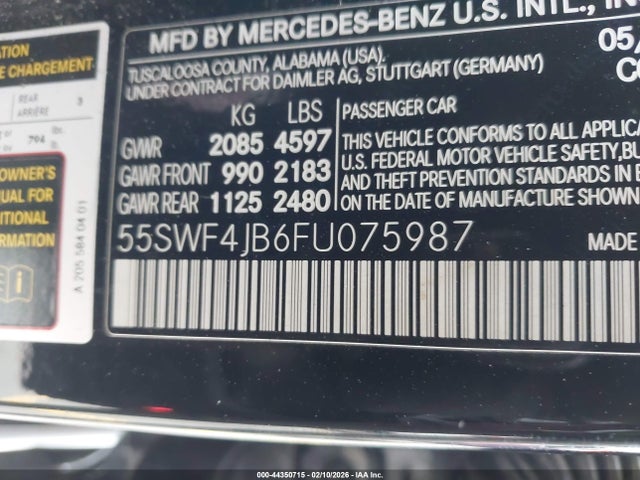 Aukcja sprzedaży 2015 Mercedes-benz C 300, vin: 55SWF4JB6FU075987, numer aukcji: 44350715