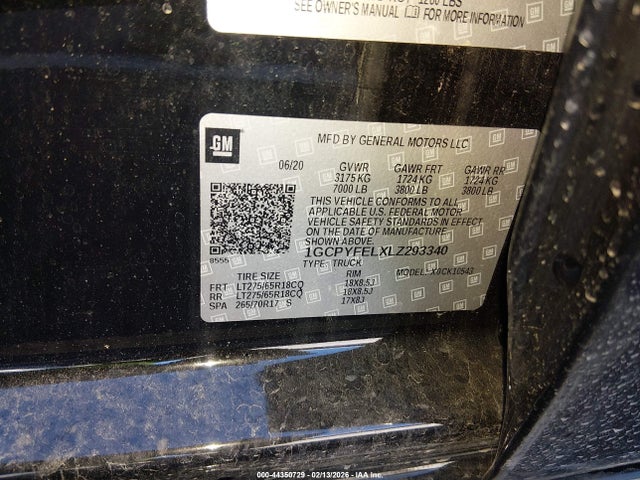 Продажа на аукционе авто 2020 Chevrolet Silverado 1500 4wd  Short Bed Lt Trail Boss, vin: 1GCPYFELXLZ293340, номер лота: 44350729