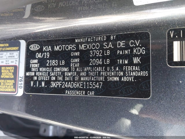 3KPF24AD6KE115547 KIA Forte Lxs