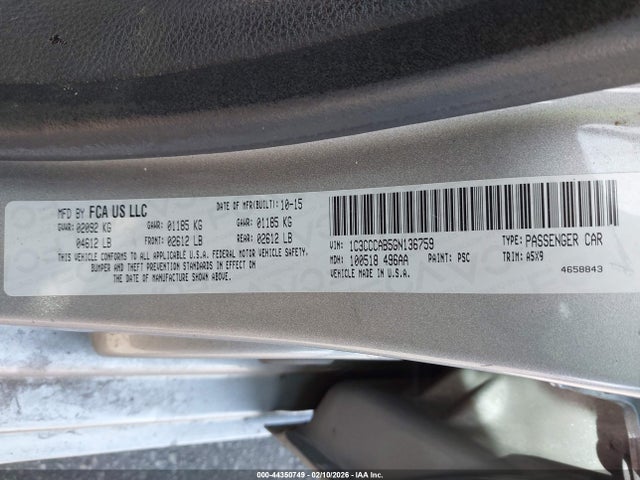 44350749 :رقم المزاد ، 1C3CCCAB5GN136759 vin ، 2016 Chrysler 200 Limited مزاد بيع