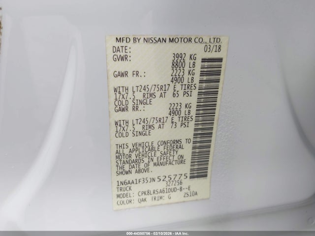 1N6AA1F35JN525775 Nissan Titan Xd S Gas