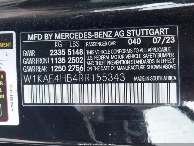 Продажа на аукционе авто 2024 Mercedes-benz C 300, vin: W1KAF4HB4RR155343, номер лота: 44350763