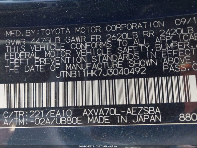 JTNB11HK7J3040492 Toyota CAMRY SE