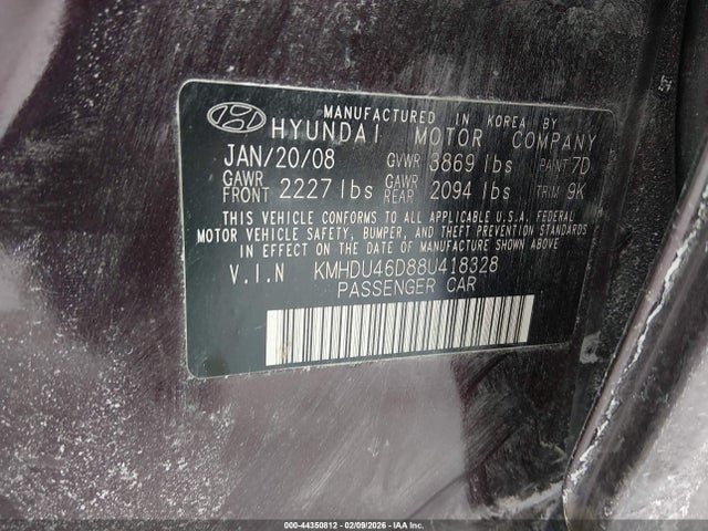 2008 HYUNDAI ELANTRA KMHDU46D88U418328 Photo 8