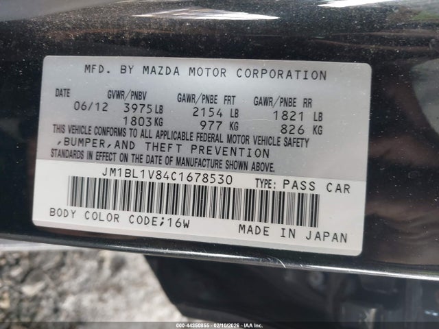 44350855 :رقم المزاد ، JM1BL1V84C1678530 vin ، 2012 Mazda Mazda3 I Touring مزاد بيع