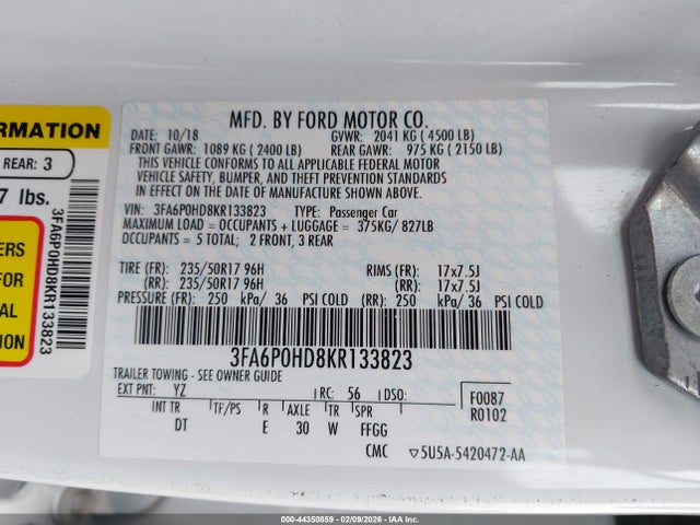 Ford FUSION SE 2019 3FA6P0HD8KR133823 Image 9