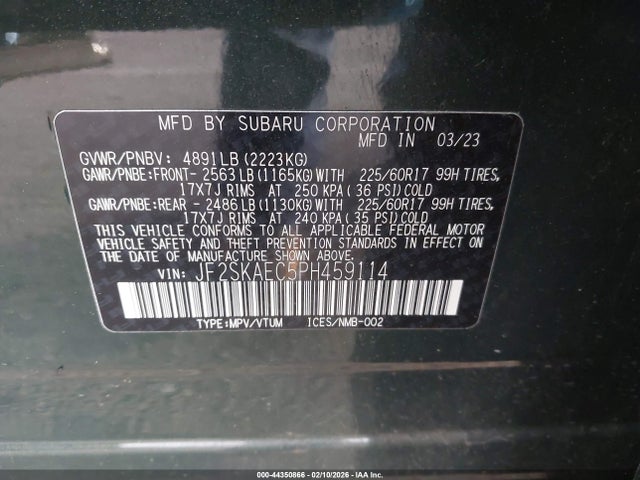 44350866 :رقم المزاد ، JF2SKAEC5PH459114 vin ، 2023 Subaru Forester Premium مزاد بيع