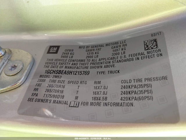 1GCHSBEA8H1215769 Chevrolet Colorado Wt