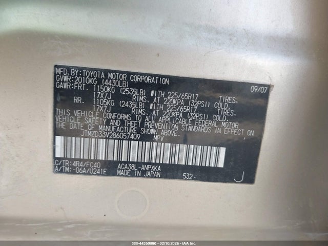 44350880 :رقم المزاد ، JTMZD33V286057409 vin ، 2008 Toyota Rav4 مزاد بيع