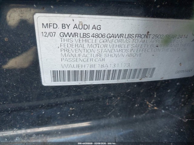 2008 AUDI A4 WAUEH78E18A131173 Photo 8