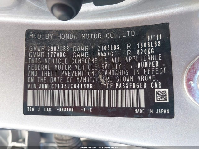 Honda Civic Ex-t 2018 JHMFC1F35JX041806 Image 9