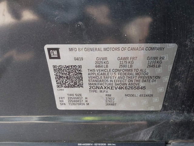 2GNAXKEV4K6265845 Chevrolet EQUINOX LT