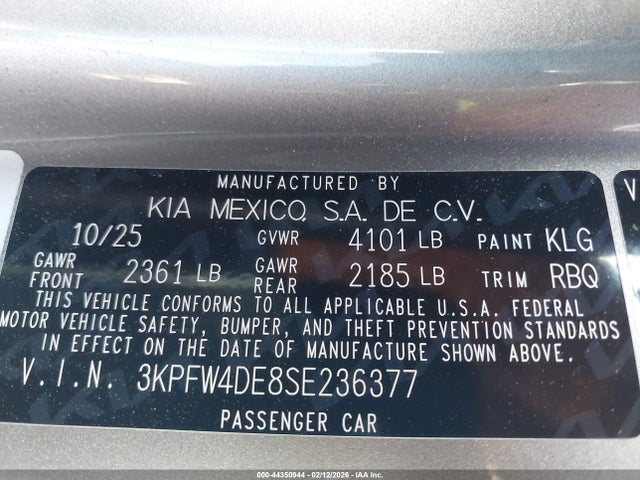 3KPFW4DE8SE236377 KIA K4 Gt-line