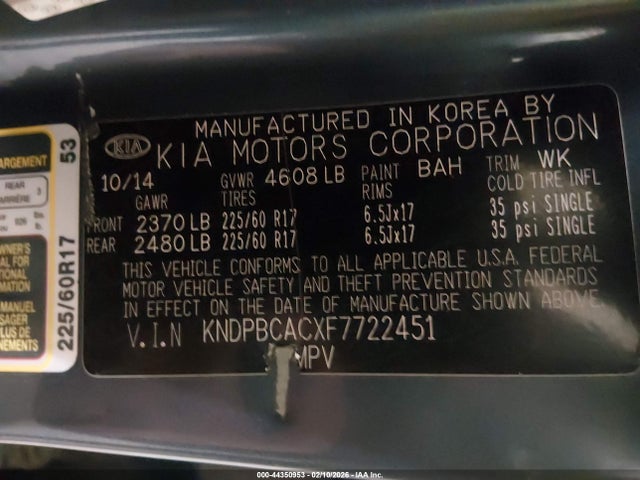 KNDPBCACXF7722451 KIA Sportage Lx