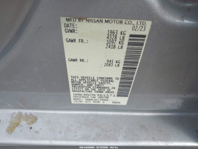 Продаж на аукціоні авто 2023 Nissan Altima Sv Fwd, vin: 1N4BL4DV2PN365571, номер лоту: 44350989