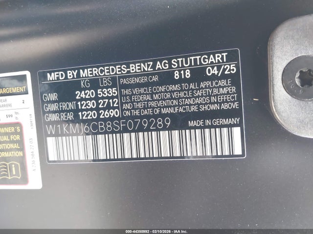 Продажа на аукционе авто 2025 Mercedes-benz Amg Cle 53, vin: W1KMJ6CB8SF079289, номер лота: 44350992