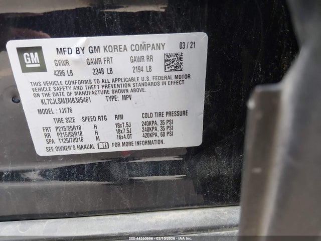 KL7CJLSM2MB365461 Chevrolet Trax Fwd Lt