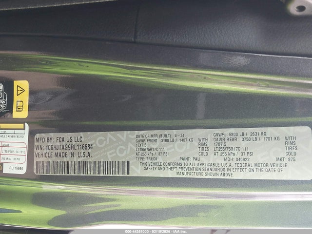 1C6HJTAG9RL116684 Jeep Gladiator Willys