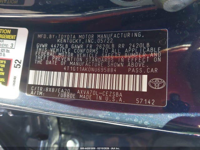 Toyota CAMRY SE 2022 4T1G11AK0NU695884 Image 9