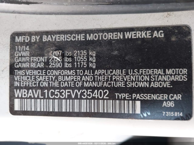 44351038 :رقم المزاد ، WBAVL1C53FVY35402 vin ، 2015 Bmw X1 Xdrive28i مزاد بيع