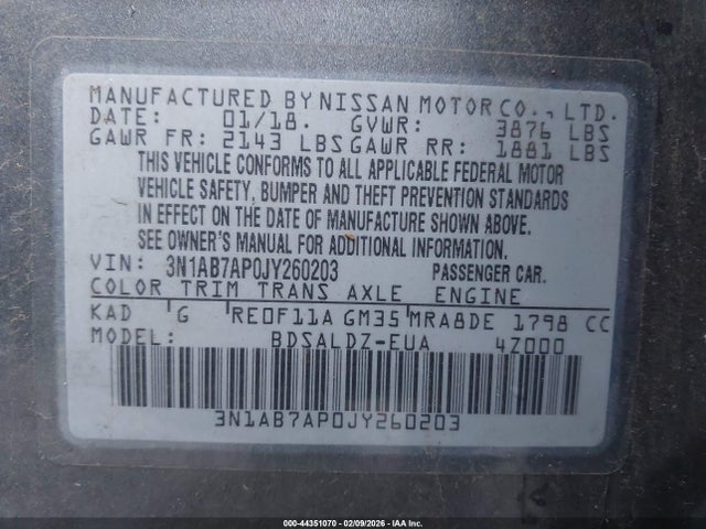 Nissan SENTRA SV 2018 3N1AB7AP0JY260203 Image 9